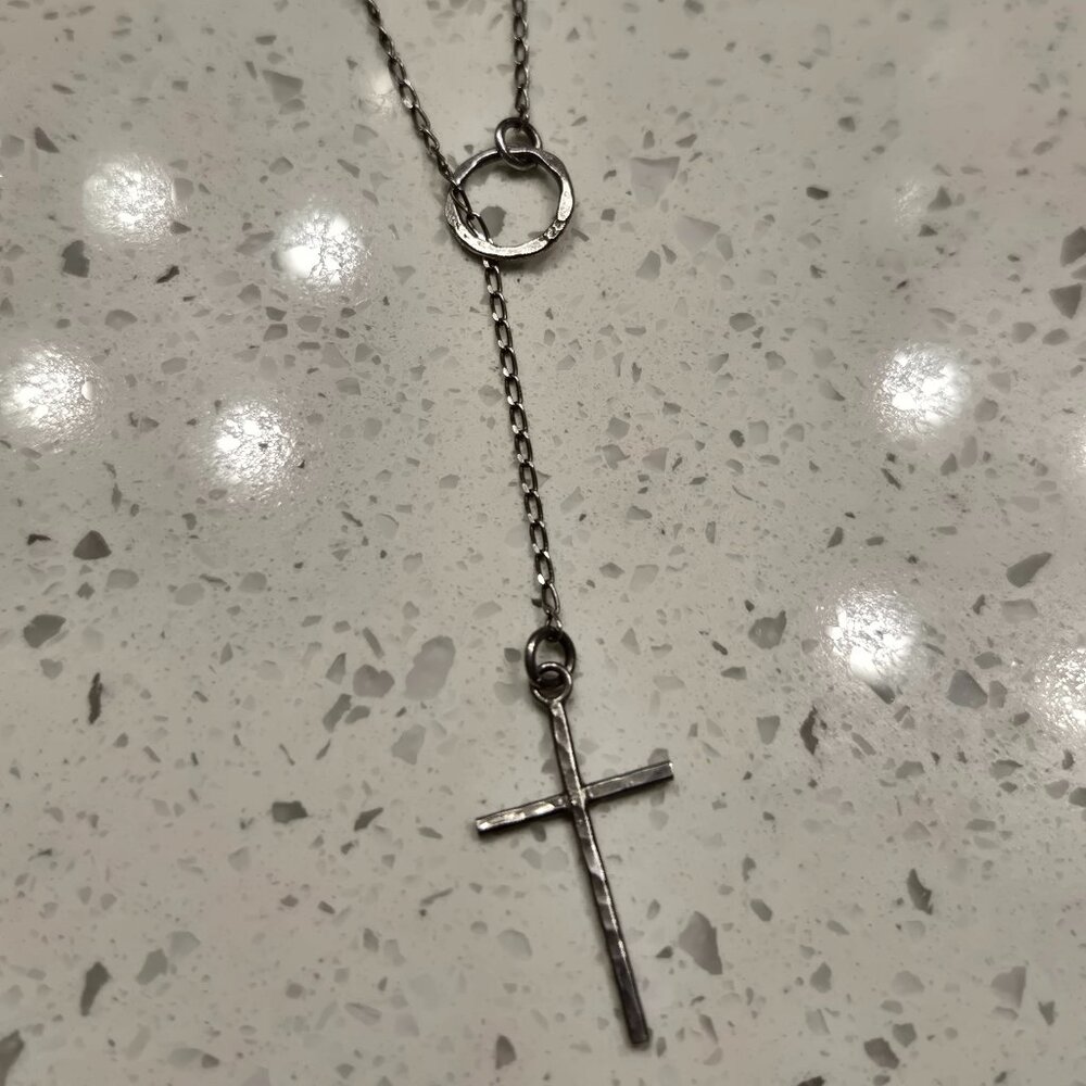 Silver Lariat Cross Necklace